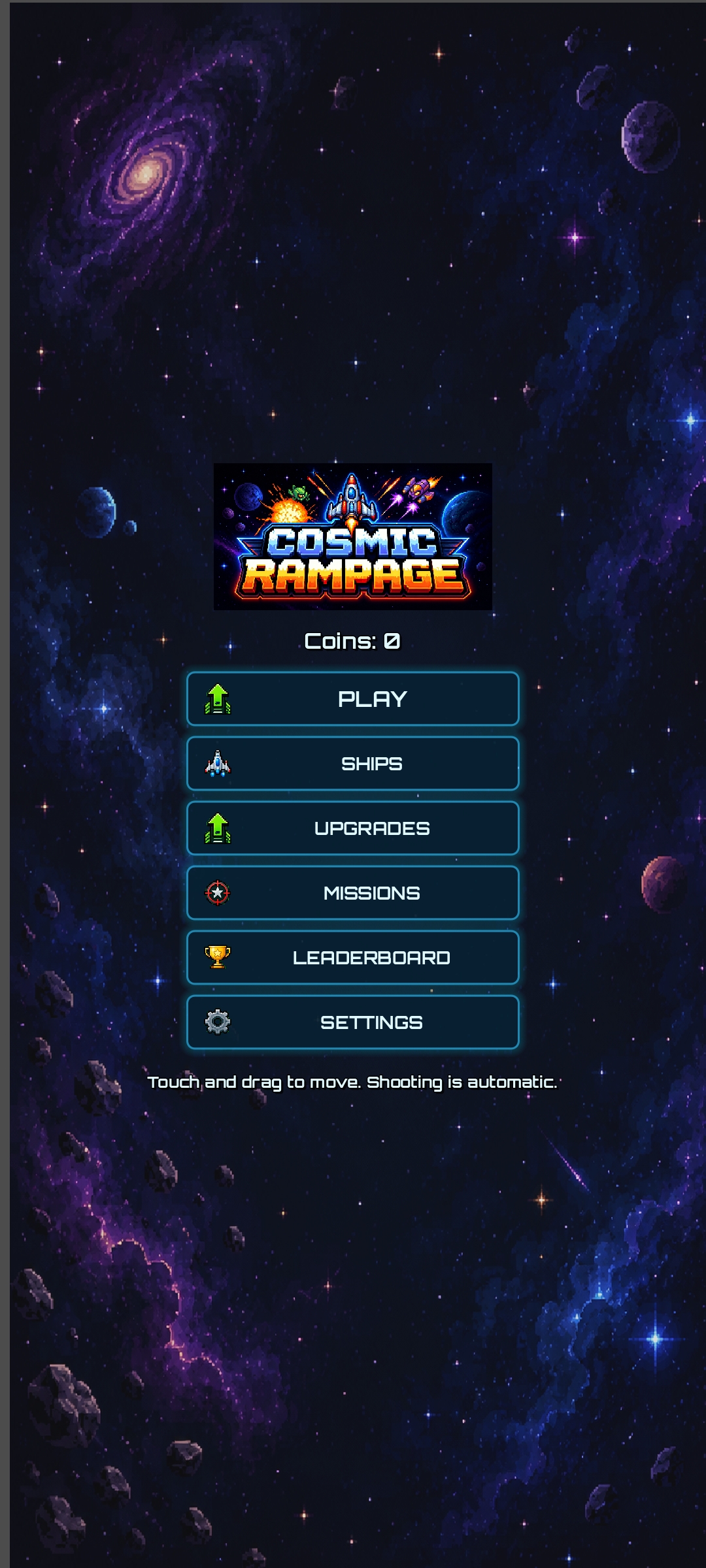 Gameplay de Cosmic Rampage con la nave enfrentando oleadas enemigas